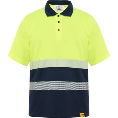 polo manga corta Vega/amarillo fluor/marino