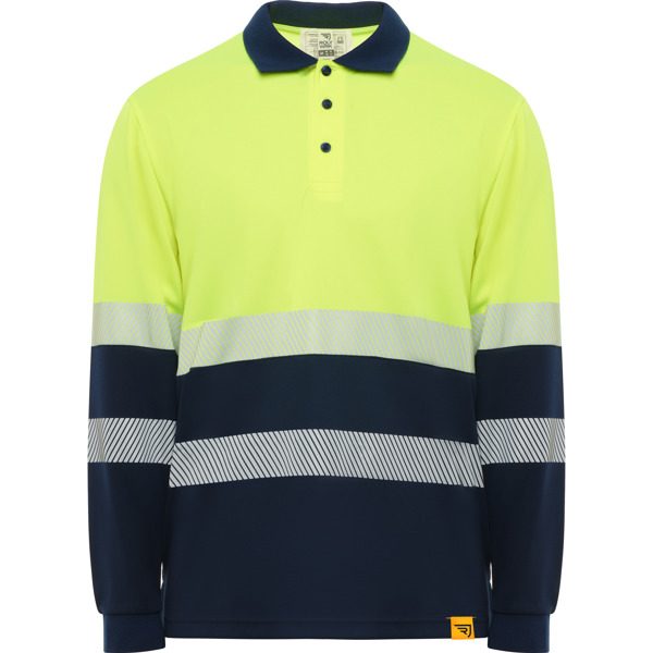 polo manga larga Vega/amarillo fluor/marino